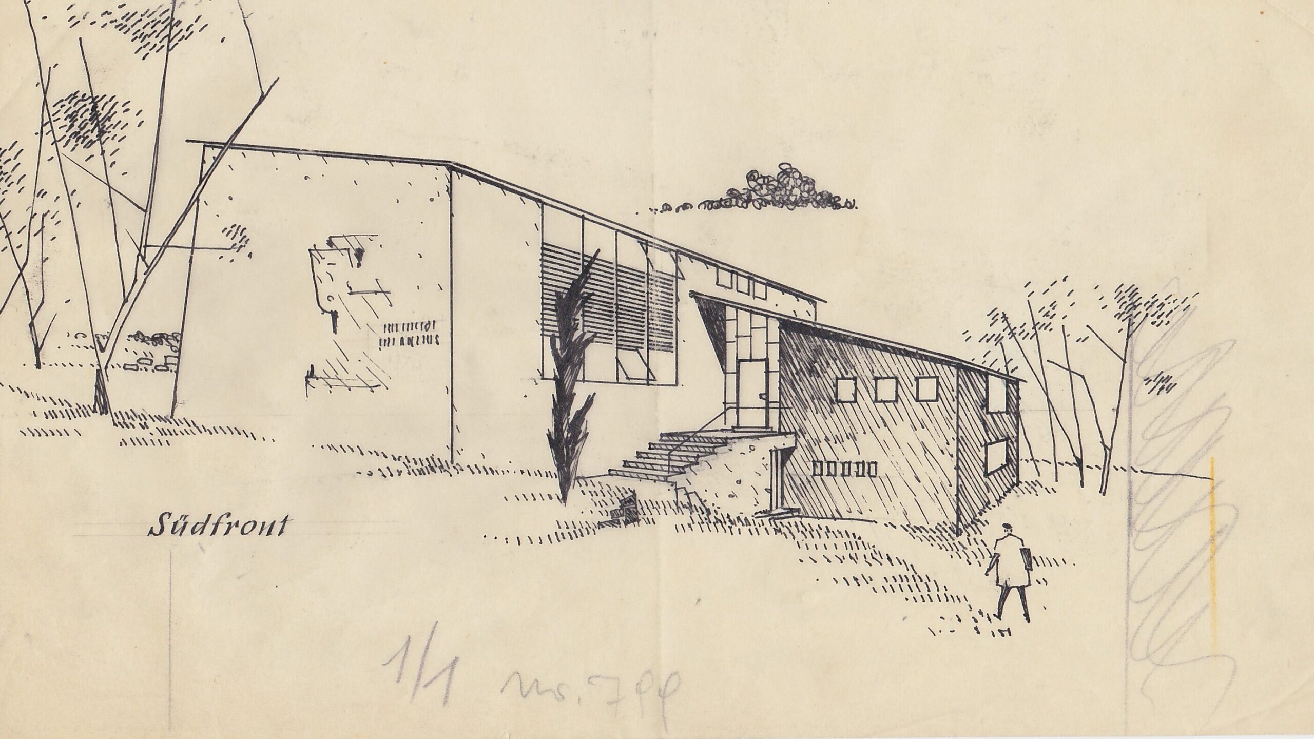 Fritz Fanta: Skizze Atelierhaus, 1956, Archiv-Egon Hofmann-Haus